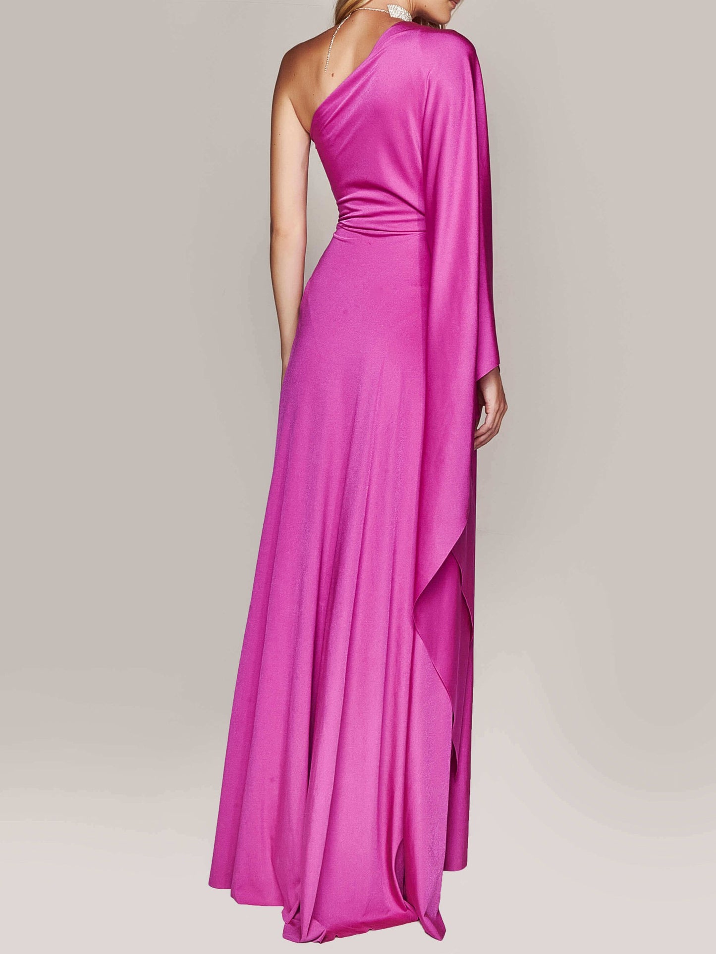 One Shoulder Twist Maxi Dress with shiny finish
