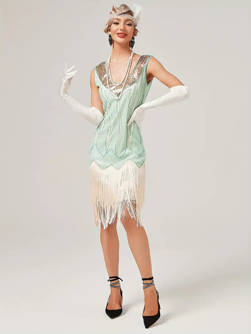 Retro V-Neck Tassel Cocktail Dress
