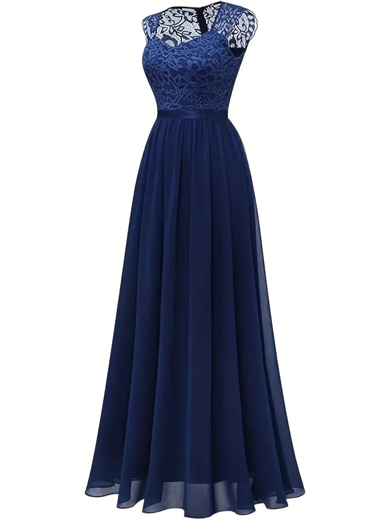 Elegant Shoulder Maxi Dress with Lace