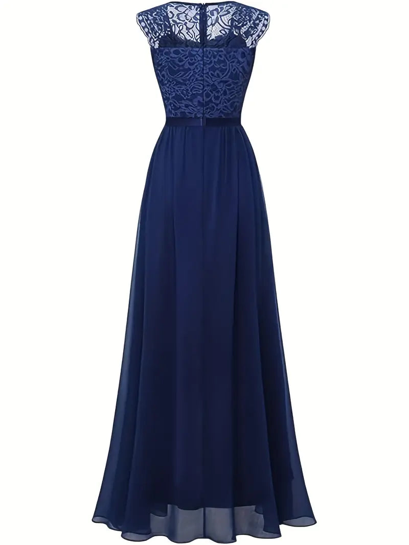Elegant Shoulder Maxi Dress with Lace