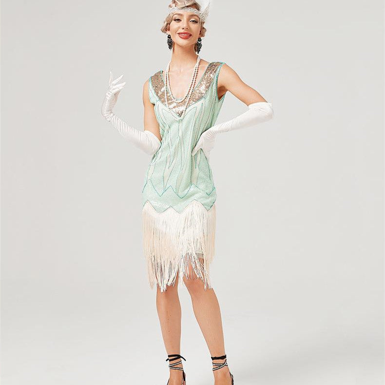 Retro V-neck Double-layered Tassel Gatsby Cocktail dress