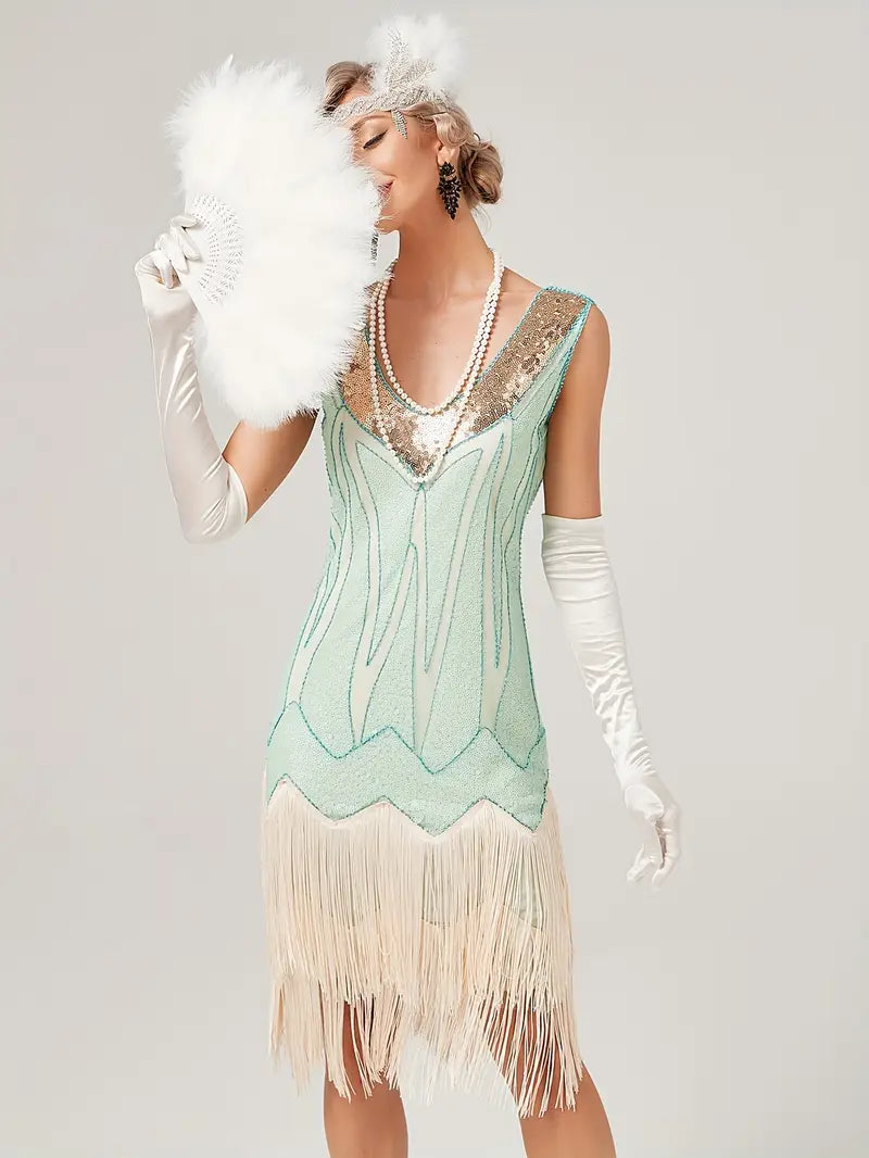 Retro V-Neck Tassel Cocktail Dress