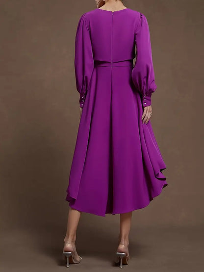 Puff-Sleeve Flowy Midi Dress