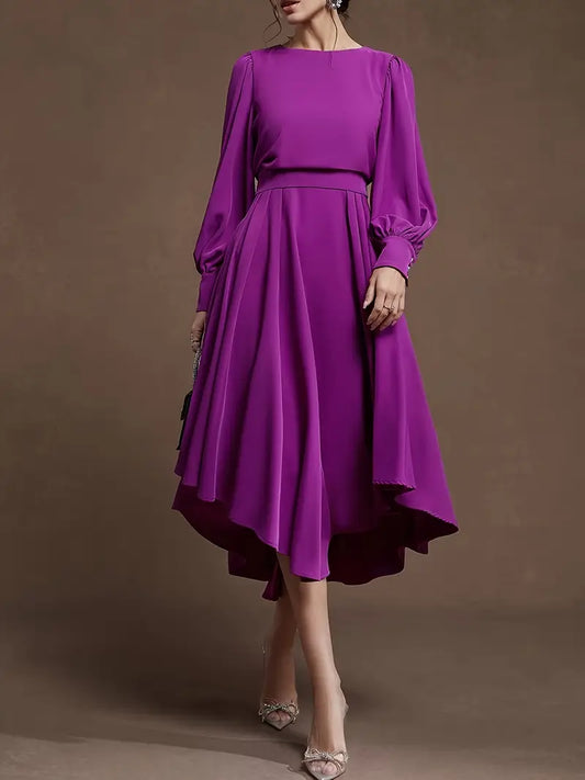 Puff-Sleeve Flowy Midi Dress