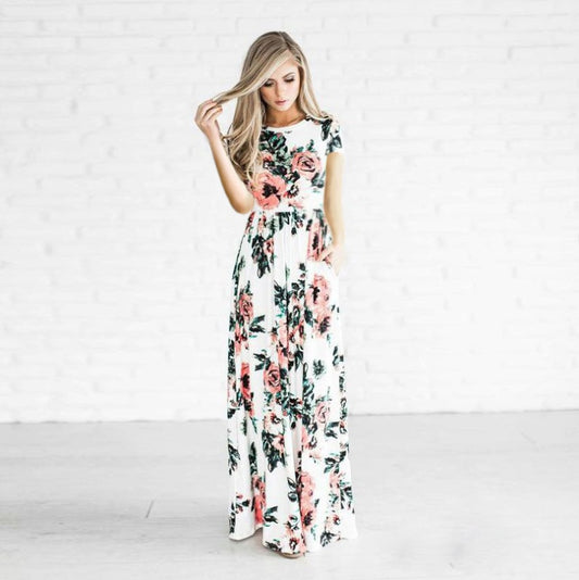 Women's Flowery Printing Maxi Dress - spring themed
