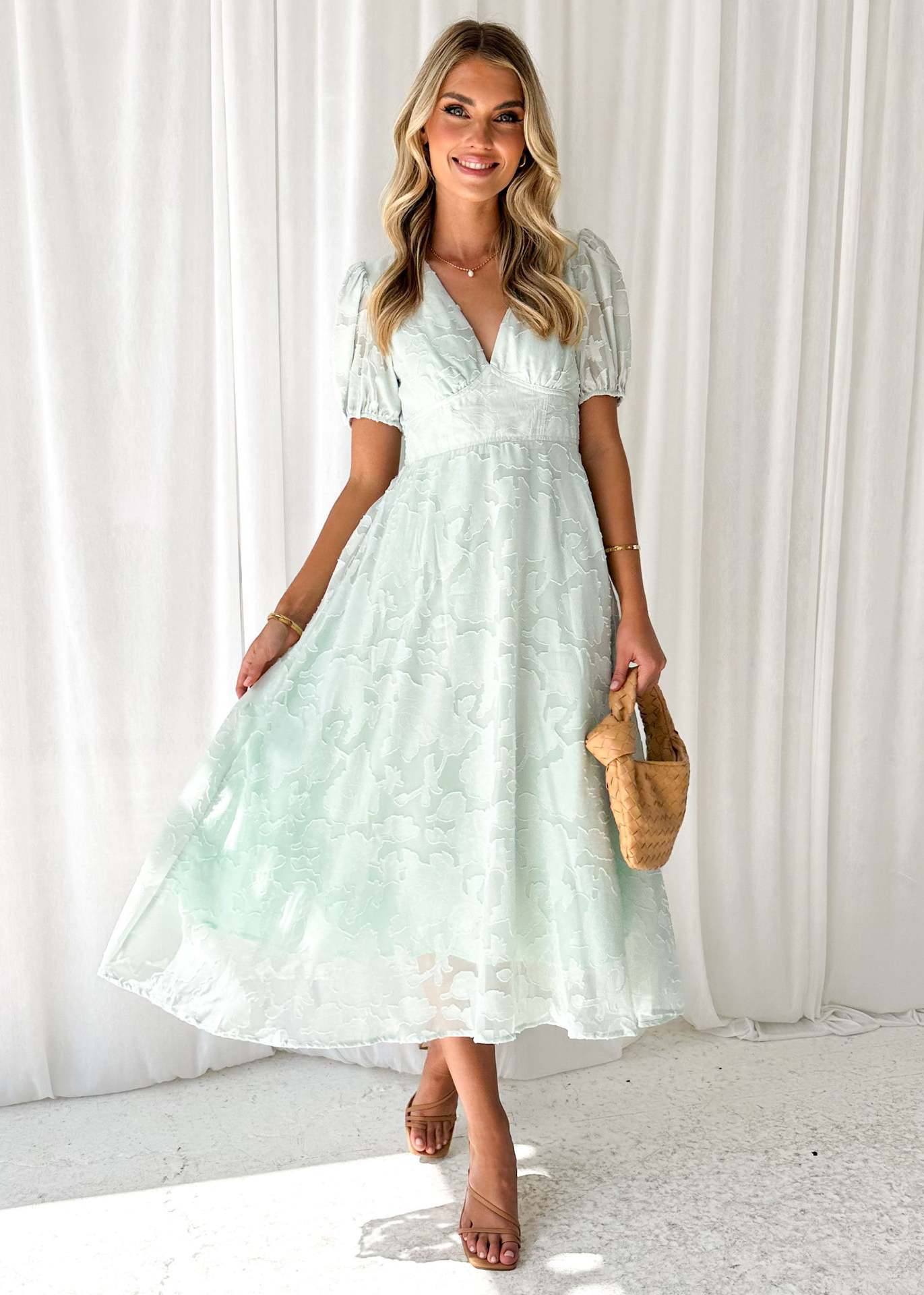 Floral Lace Short Sleeve High Waist A- Line Flowy Dress
