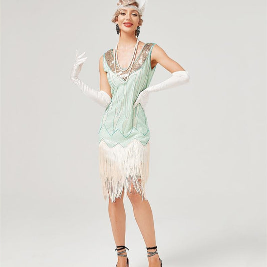 Retro V-neck Double-layered Tassel Gatsby Cocktail dress