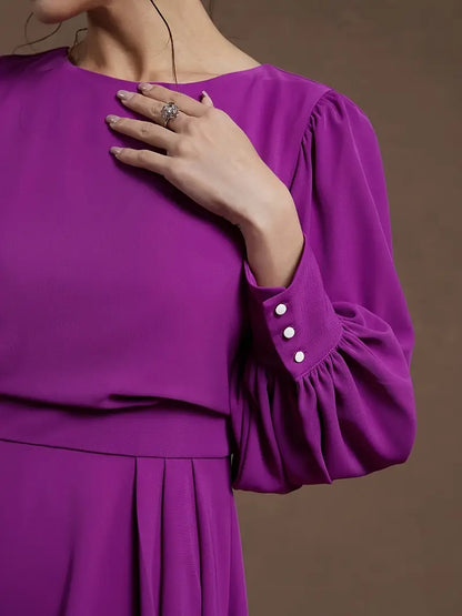 Puff-Sleeve Flowy Midi Dress