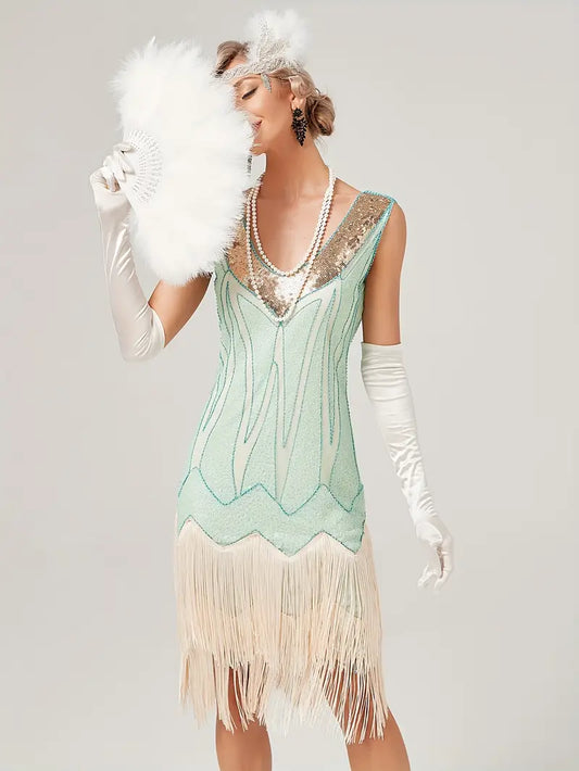 Retro V-Neck Tassel Cocktail Dress