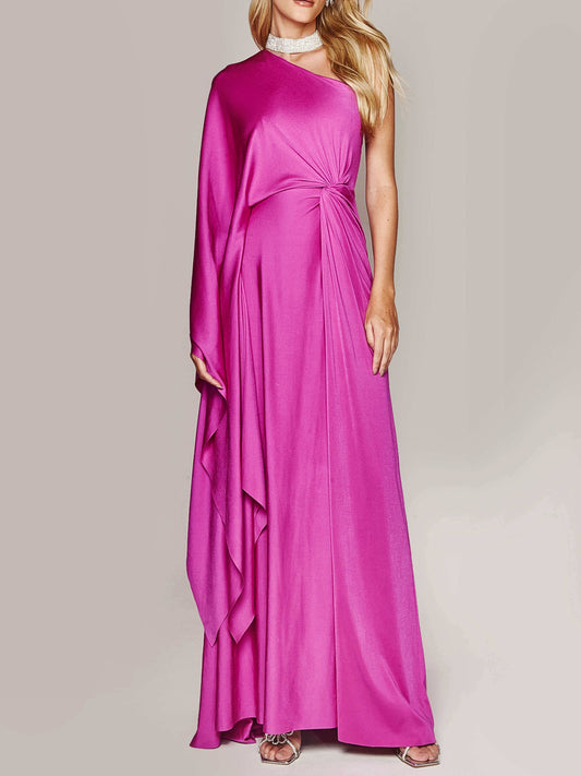 One Shoulder Twist Maxi Dress with shiny finish